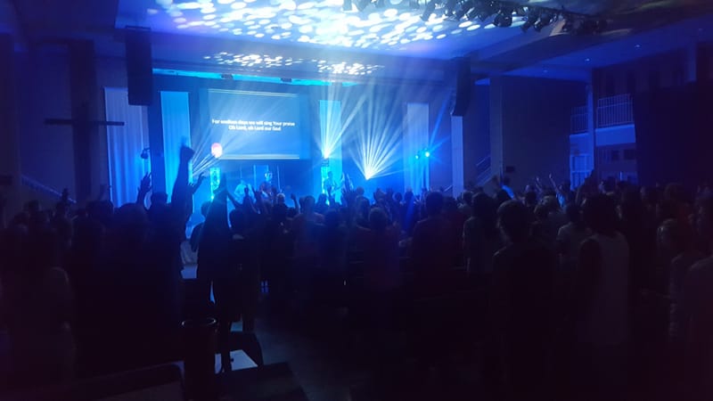 Students gathered for evening worship and teaching